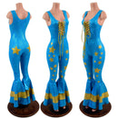 Triple Tiered Bell Bottom Catsuit with Applique Stars and Laceup Bodice - Coquetry Clothing