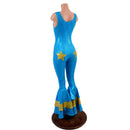 Triple Tiered Bell Bottom Catsuit with Applique Stars and Laceup Bodice - Coquetry Clothing