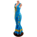 Triple Tiered Bell Bottom Catsuit with Applique Stars and Laceup Bodice - Coquetry Clothing