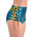Turquoise and Gold Lace Up Siren Shorts - 5
