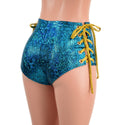 Turquoise and Gold Lace Up Siren Shorts - 3