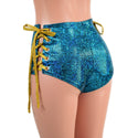 Turquoise and Gold Lace Up Siren Shorts - 2