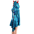 Turquoise Dragon Hoodie Skater Dress with Spikes and HORNS - Coquetry Clothing
