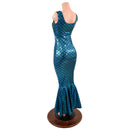 Turquoise Dragon Scale Gown with Fishtail Hemline - Coquetry Clothing