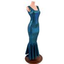 Turquoise Dragon Scale Gown with Fishtail Hemline - Coquetry Clothing