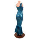 Turquoise Dragon Scale Gown with Fishtail Hemline - Coquetry Clothing