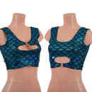Turquoise Dragon Scale High Or Low Reversible Cutout Oring Mini Crop - Coquetry Clothing