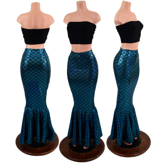 Turquoise Dragon Scale High Waist Mermaid Skirt - Coquetry Clothing