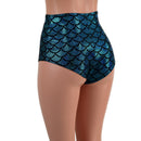 Turquoise Dragon Scale High Waist Siren Shorts - Coquetry Clothing