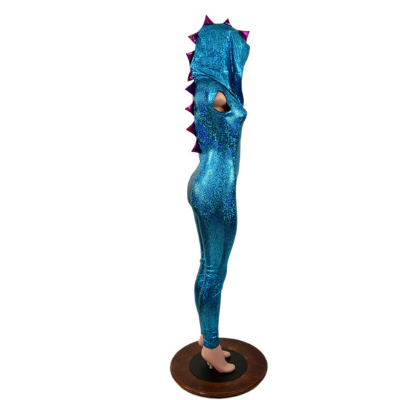 Turquoise & Fuchsia Dragon Hooded Catsuit - Coquetry Clothing