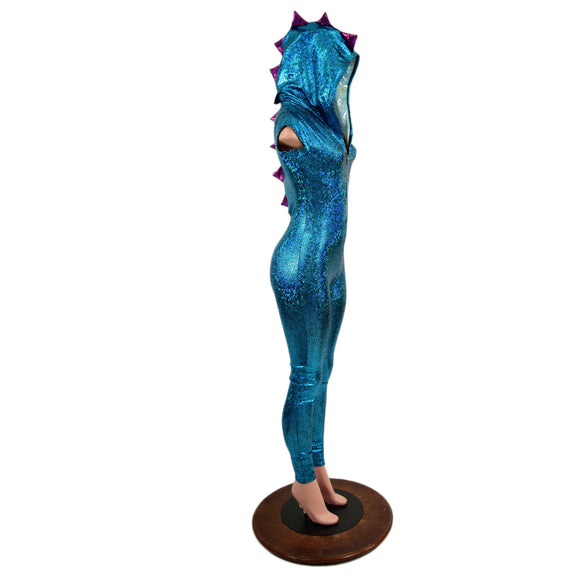 Turquoise & Fuchsia Dragon Hooded Catsuit - Coquetry Clothing