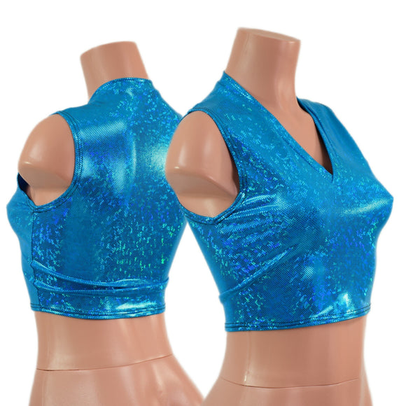 Turquoise Kaleidoscop V Neck Sleeveless Crop Top - Coquetry Clothing