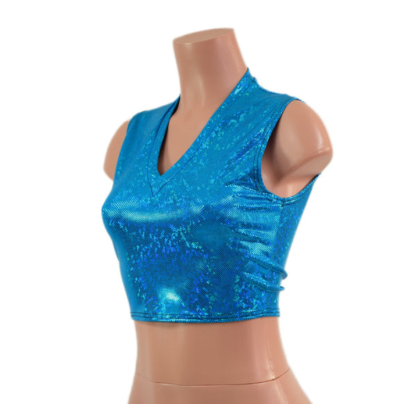 Turquoise Kaleidoscop V Neck Sleeveless Crop Top - Coquetry Clothing