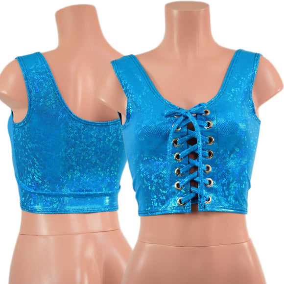 Turquoise Kaleidoscope Laceup Crop Tank - Coquetry Clothing