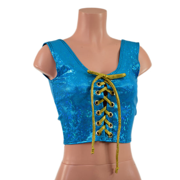 Turquoise Kaleidoscope Laceup Crop Tank - Coquetry Clothing