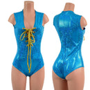 Turquoise Kaleidoscope Sleeveless Romper with Plunging Laceup Neckline - Coquetry Clothing