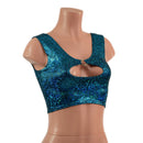 Turquoise Shattered Glass High Or Low Reversible Cutout Oring Mini Crop - Coquetry Clothing