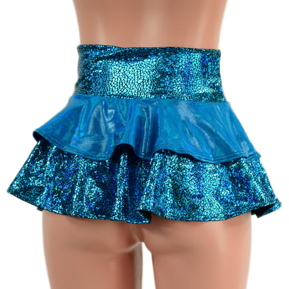 Ultra Mini Open Front Lace Up Skirt with Tiered Double Ruffle in 10" Length - Coquetry Clothing