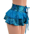 Ultra Mini Open Front Lace Up Skirt with Tiered Double Ruffle in 10" Length - Coquetry Clothing