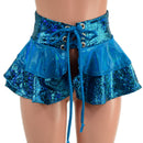 Ultra Mini Open Front Lace Up Skirt with Tiered Double Ruffle in 10" Length - Coquetry Clothing