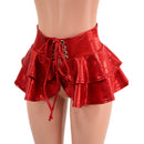Ultra Mini Open Front Lace Up Skirt with Tiered Double Ruffle in 10" Length - Coquetry Clothing