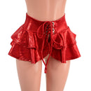 Ultra Mini Open Front Lace Up Skirt with Tiered Double Ruffle in 10" Length - Coquetry Clothing