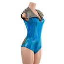 Peacock Holographic Siren Cut Romper, Disco Collar, and Discoball Applique - Coquetry Clothing