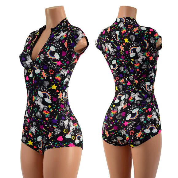 Unicorns and Rainbows Stella Romper with cap sleeves - Coquetry Clothing