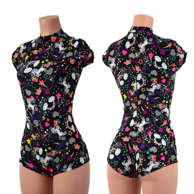 Unicorns and Rainbows Stella Romper with cap sleeves and BACK Zipper - Coquetry Clothing