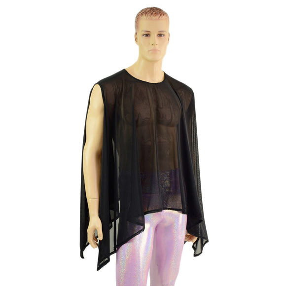 Unisex Mens Sheer Mesh Sleeveless Sharkbite Poncho - Coquetry Clothing