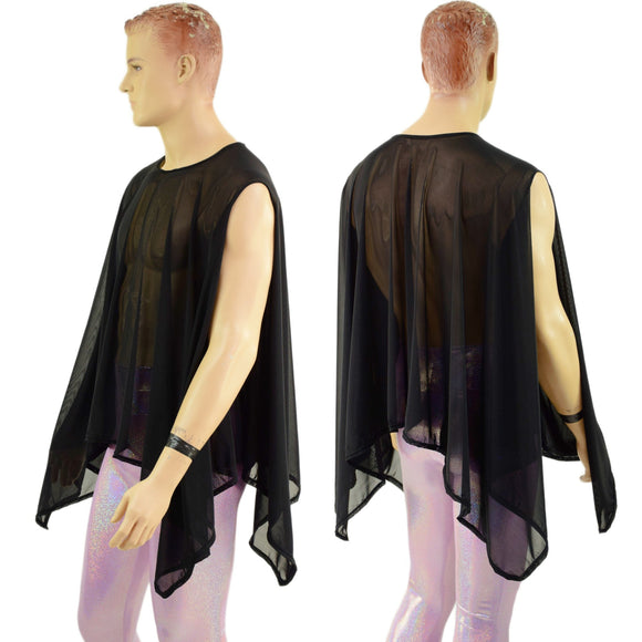 Unisex Mens Sheer Mesh Sleeveless Sharkbite Poncho - Coquetry Clothing