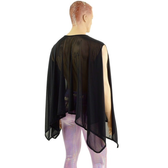 Unisex Mens Sheer Mesh Sleeveless Sharkbite Poncho - Coquetry Clothing