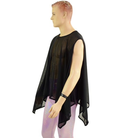 Unisex Mens Sheer Mesh Sleeveless Sharkbite Poncho - Coquetry Clothing