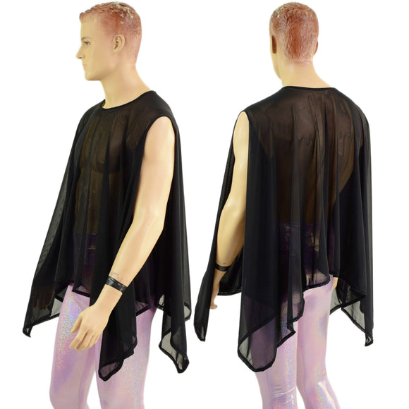 Unisex Mens Sheer Mesh Sleeveless Sharkbite Poncho - Coquetry Clothing