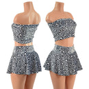 UV Glow Distortion Velvet Mini Rave Skirt and Strapless Top Set - Coquetry Clothing