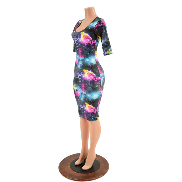 UV Glow Galaxy Half Sleeve Wiggle Dress - Coquetry Clothing