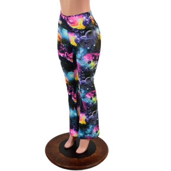 UV Glow Galaxy Print High Waist Boot Cut Leggings - Coquetry Clothing