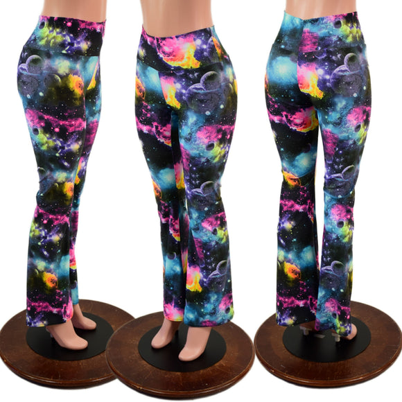 UV Glow Galaxy Print High Waist Boot Cut Leggings - Coquetry Clothing