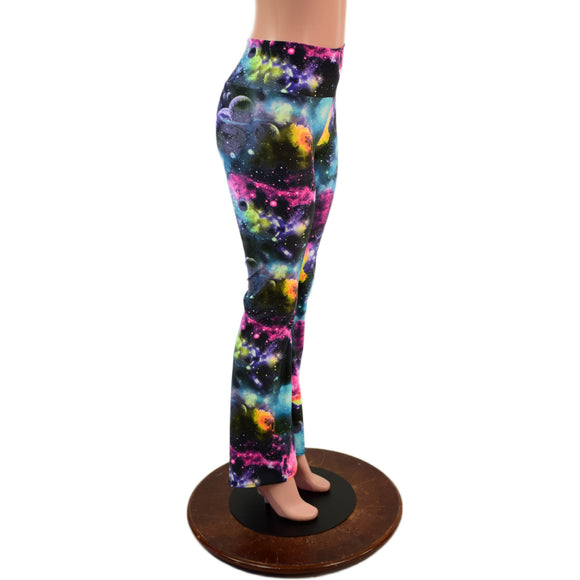 UV Glow Galaxy Print High Waist Boot Cut Leggings - Coquetry Clothing