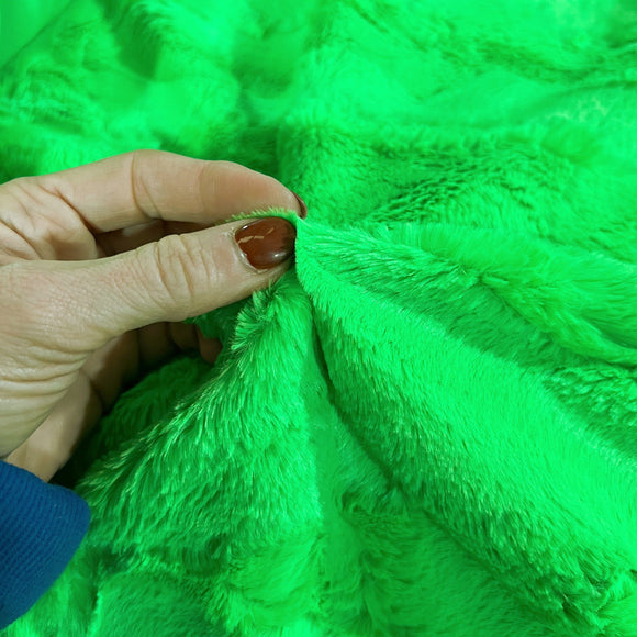 UV Glow Neon UFO Green Minky Faux Fur Fabric - Coquetry Clothing