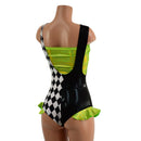 UV Glow Split Color Suspender Romper with Hip Ruffles and Tube Top - Coquetry Clothing