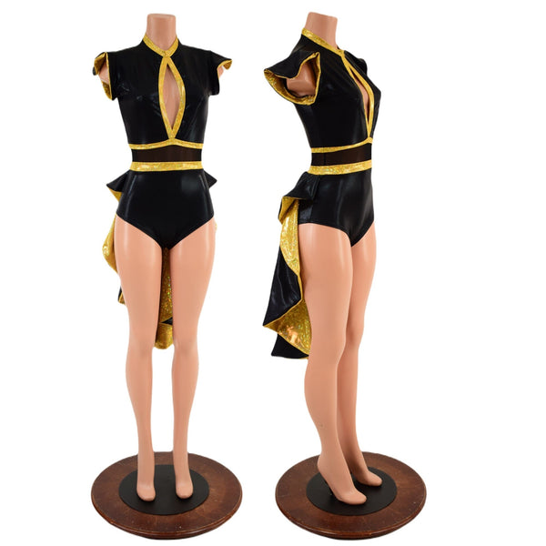 Black & Gold Tuxedo Back Romper - 4