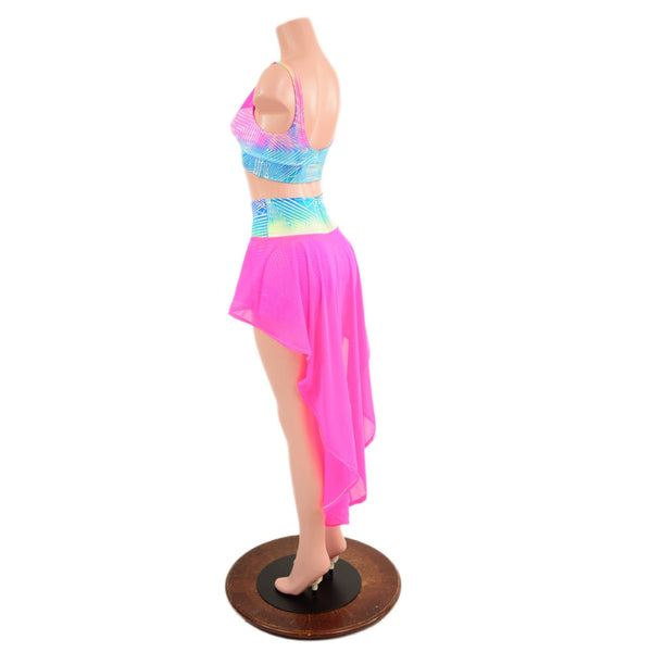 High Waist Shorts with Hi Lo Mesh Overskirt and Starlette Bralette Set - 5