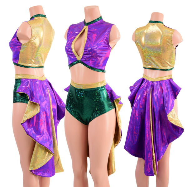 Mardi Gras 2PC Keyhole Top and Tux Back Siren Shorts Set - 1