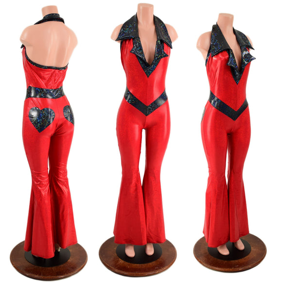 Valentine Solar Flare V Front Catsuit with Plunging Showtime Collar - Coquetry Clothing