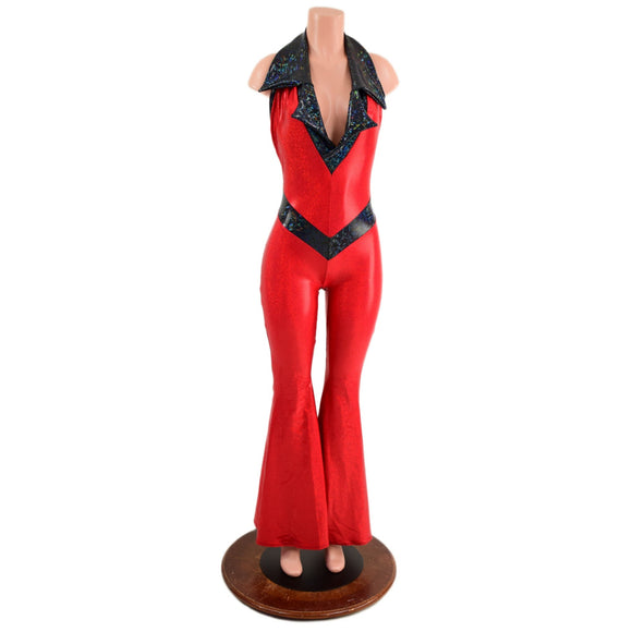 Valentine Solar Flare V Front Catsuit with Plunging Showtime Collar - Coquetry Clothing