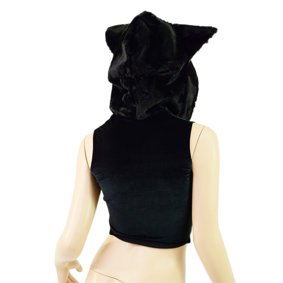 Velvet and Minky Laceup Forest Fox Crop Hoodie - Coquetry Clothing