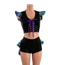 2PC Set Laceup Crop Top and Mid Rise Shorts with MINI Tux Back - Coquetry Clothing
