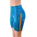 Peacock Holographic High Waist Bike Shorts with Gold Fringe - 4