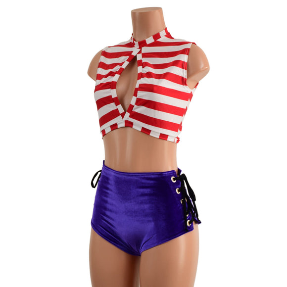 Waldo Inspired Laceup Siren Shorts and Keyhole Top - Coquetry Clothing